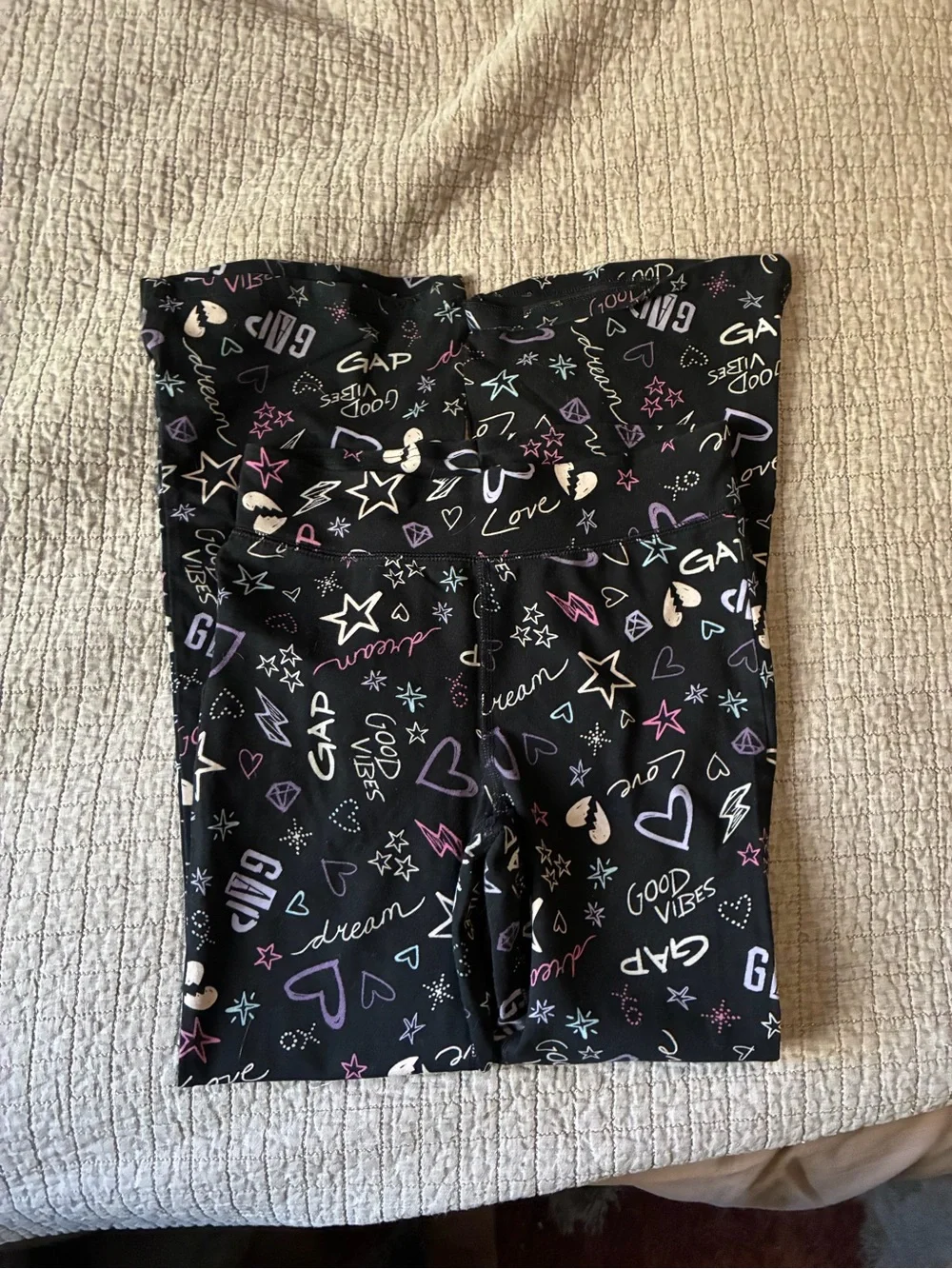 GAP Black Leggings with Colorful Heart & Star Doodles